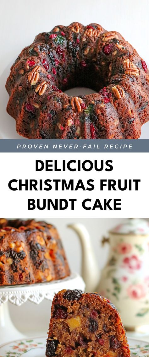 Image for Delicious Christmas Fruit Bundt Cake Christmas Fruit Cake Cupcakes, Mini Bundt Fruit Cake, Fruit Bread For Christmas, Fruitcake Bundt Cake, Fruit Christmas Cake, Mini Fruit Cakes Christmas, Bundt Fruit Cake, Brandy Fruitcake Recipes, Best Fruit Cake Recipe Christmas