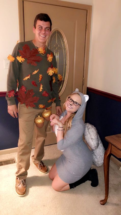 Squirrel and Nuts/Tree #halloween #couplecostume Squirrel Costume, Halloween Glam, Unique Couple Halloween Costumes, Spooky Halloween Party, Couples Halloween Outfits, Couples Halloween, Family Costumes, Couple Halloween, Couple Halloween Costumes