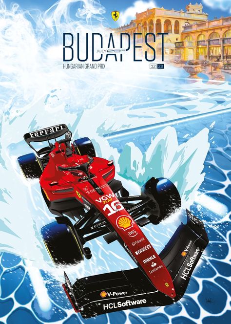 Grand Prix Posters, Hungarian Grand Prix, Auto Racing Events, Formula 1 Car Racing, F1 Poster, Racing Art, Racing Posters, Poster Design Inspiration, Scuderia Ferrari