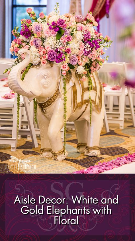 Elephant Wedding Decor, Indian Wedding Passage Decor, Aisle Inspiration, Gold Elephant Decor, Floral Umbrella Wedding Indian, Indian Wedding Entrance Decor Ganesha, Gujrati Wedding, Flower Archway, Elephant Sketch