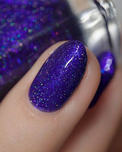 Downpour is an incredible holographic nail polish with flecks of blue and purple shimmer against a backdrop of bold indigo blue! Ilnp Nail Polish, Snow Nails, Goth Things, 2023 Nails, Sassy Nails, Nail Logo, Colorful Nail, Nail Shimmer, Galaxy Nails