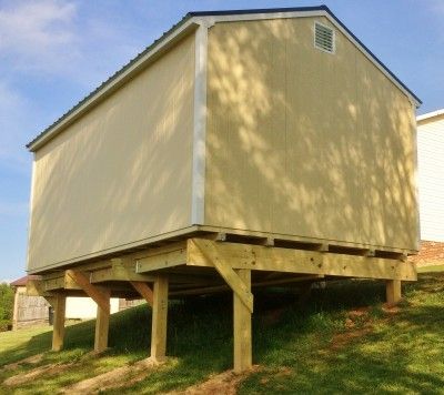 Shed Sloped Yard, Shed Base On A Slope, Shed Foundation Ideas On A Slope, Shed Foundation Ideas, Barn Foundation, Post And Beam Shed, Shed Foundation, Portable Storage Sheds, Portable Sheds