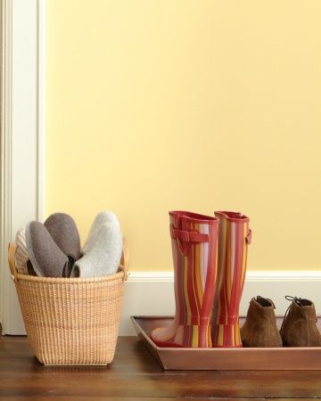 Slipper Station  Stop grimy shoes in their tracks by setting a boot tray next to the front door. But go the extra mile for guests by offering everyone a pair of slippers. Shoe Tray, Creating An Entryway, Shoe Station, Metal Storage Bins, Locker Organization, Elegant Entryway, Mudroom Organization, Boot Tray, Wood Table Legs