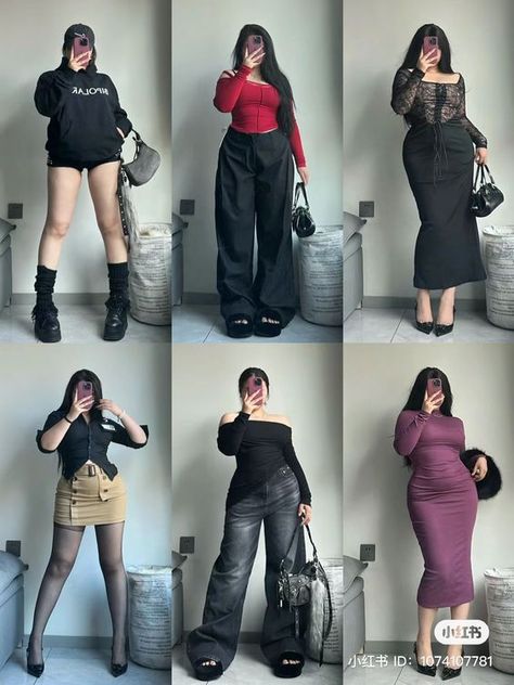 Midsize Casual Outfit Winter, Acubi Fashion Y2k Plus Size, Kpop Plus Size Outfits, Thick Asian Outfit, Acubi Fashion Mid Size, Scuba Grunge Chic, Outfit For Curvy Body Type, Asian Plus Size Outfits, Y2k Chubby Outfits