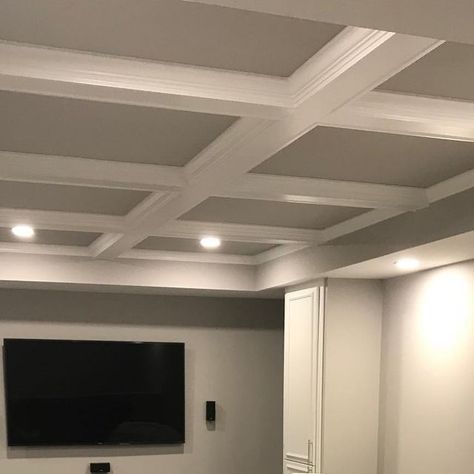 Coffer Ceiling, Coffered Ceiling, Finishing Basement, Basement Remodeling, Ceiling Design, Home Theater, Kitchen Ideas, Two Tone, Ceiling