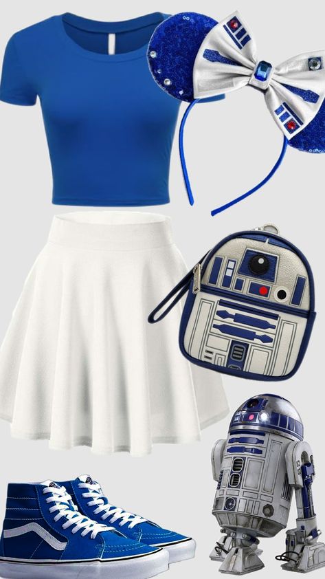 R2D2 Disneybounding!! Disney Bound Outfits Star Wars, R2d2 Disneybound, Star Wars Disney Outfit, Star Wars Disneybound, Universal Trip, Star Wars R2d2, Disney Bound Outfits, Disney Outfits, Outfit Ideas