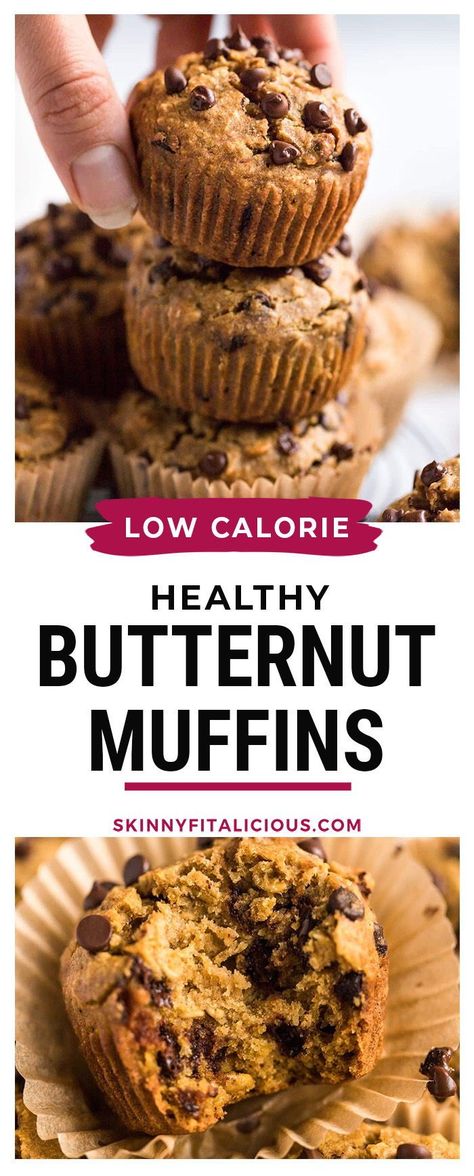 Healthy Butternut Squash Muffins Chocolate Butternut Squash Muffins, Healthy Workout Snacks, Low Calorie Muffins, Butternut Squash Muffins, Squash Muffins, Low Calorie Cake, Chocolate Chip Muffin, Healthy Butternut Squash, Healthy Muffin