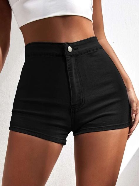 Moda Casual Chic, Denim Style Casual, Style Désinvolte Chic, Moda Denim, Summer Shorts Denim, Look Casual Chic, Style Casual Chic, High Rise Denim Shorts, Black High Waist