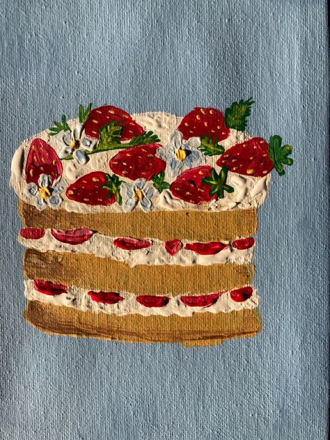 #cake #art #cute #aesthetic #strawberry #strawberryshortcake #blue #painting #diy #creative #nature #plant #sobarb Strawberry Acrylic Painting, Painted Strawberries, Strawberry Drawing, Cherries Painting, Cake Painting, Aesthetic Strawberry, Strawberry Art, Cake Drawing, Simple Painting