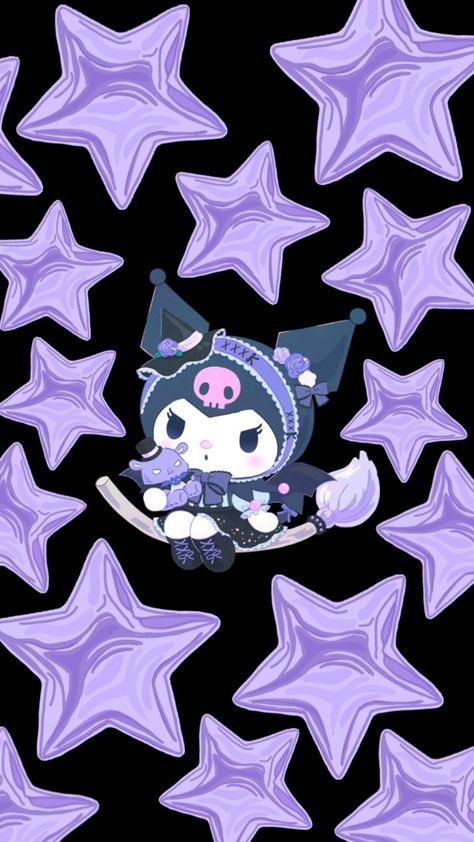 #kuromi #hellokitty #purple #stars #wallpaper #screensaver #cute #aesthetic #goth Purple Aesthetic Kuromi, Purple Stars Wallpaper, Kuromi Aesthetic, Wallpaper For My Phone, Kuromi Wallpaper, Purple Stars, Aesthetic Goth, Stars Wallpaper, Cute Fall Wallpaper