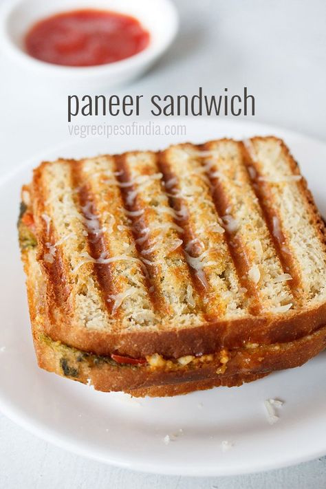 Paneer Sandwich Recipe, Sandwich Recipes Indian, Paneer Sandwich, Paneer Bhurji, Grilled Paneer, Easy Sandwich Recipes, Tandoori Masala, Vegetarian Foods, Breakfast Recipes Indian