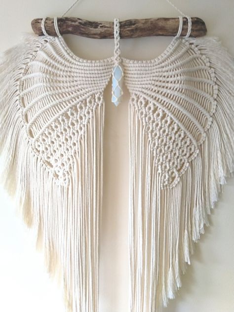 Macrame Delight Home Decor Inspiration and Ideas Macrame Wings, Macrame Angel Wings, Macrame Angel, Tutorial Macramé, Angel Wings Wall, Wing Wall, Makramee Diy, Opalite Crystal, Macrame Wall Hanging Patterns