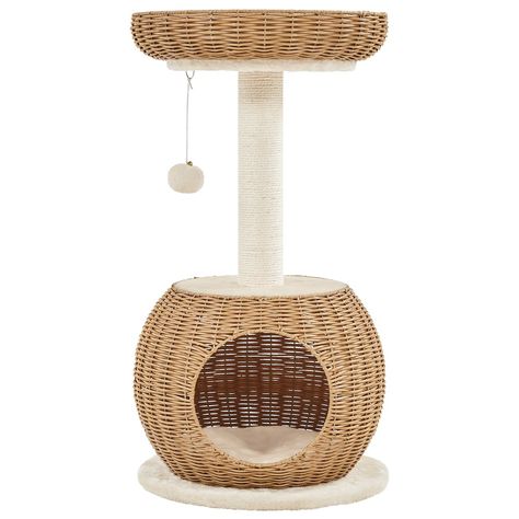 Indulge your feline companion with comfort and style using our Cat Tree. This impressive window cat tree stands at a height of 29.5", offering a cozy viewing spot for your cat weighing up to 10 lbs. It is perfect for encouraging cats to rest and take naps. Made from CARB P2-compliant particle boards, and PE rattan, featuring a robust structure, this cat tree seamlessly blends into your home's aesthetic, creating an engaging vertical playground. The addition of extra fluffy cushions adds to the l Vertical Playground, Aesthetic Cat Tree, Cute Cat Tree, Luxury Cat Tree, Small Cat Tree, Cat Climbing Tower, Modern Cat Furniture, Fluffy Cushions, Cat Tree Condo