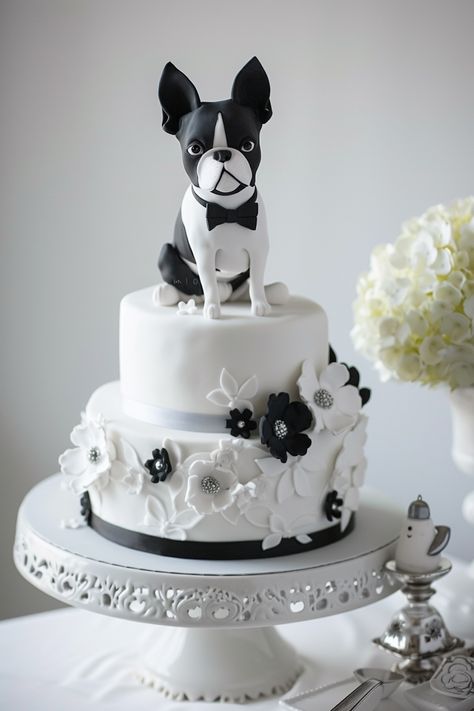 Perfect Party Cakes for Your Boston Terrier's Big Day Cake With Dog, Puppy Cakes, Elegant Cake, Puppy Cake, Dog Birthday Cake, Dog Cake, Elegant Cakes, Unique Characteristics, Boston Terriers