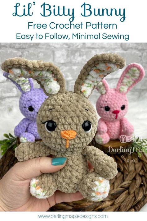 You can never have too many friends (or stuffies). Learn how to crochet your own Lil' Bitty Bunny with this easy to follow crochet pattern by Darling Maple Designs. #bunnyamigurumi #rabbitcrochet #springcrochetpattern Crochet Rabbit Free Pattern, Easter Crochet Patterns Free, Easter Bunny Crochet Pattern, Easter Stuff, Crochet Easter, Crochet Bunny Pattern, Easter Crochet Patterns, Amigurumi Bunny, Easy Crochet Patterns Free