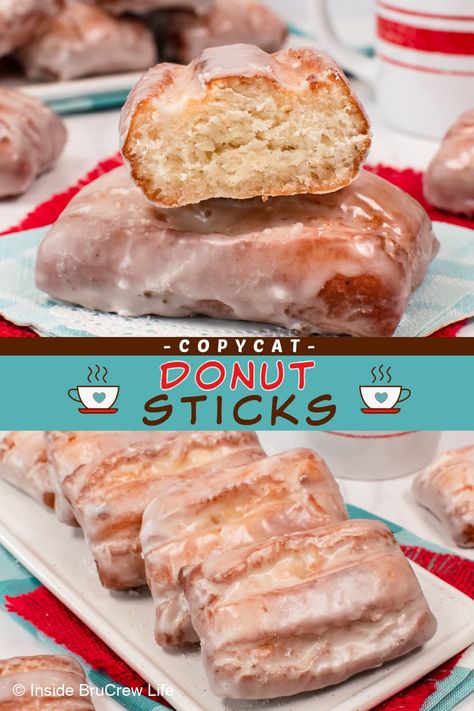 These Donut Sticks are a delicious treat that combines a crunchy crackly outside with a soft, cake texture inside. The fried donuts are dipped in a sweet glaze that will melt in your mouth. Making these copycat Little Debbie snacks for breakfast is actually easier than you think. Diy Snack Cakes, Homemade Donut Sticks, Copycat Hostess Donettes, Bisquick Donuts Fried, Homemade Snack Cakes, Copycat Little Debbie Recipes, Buttermilk Bars Donut, Copycat Snack Recipes, Homemade Little Debbie Snacks