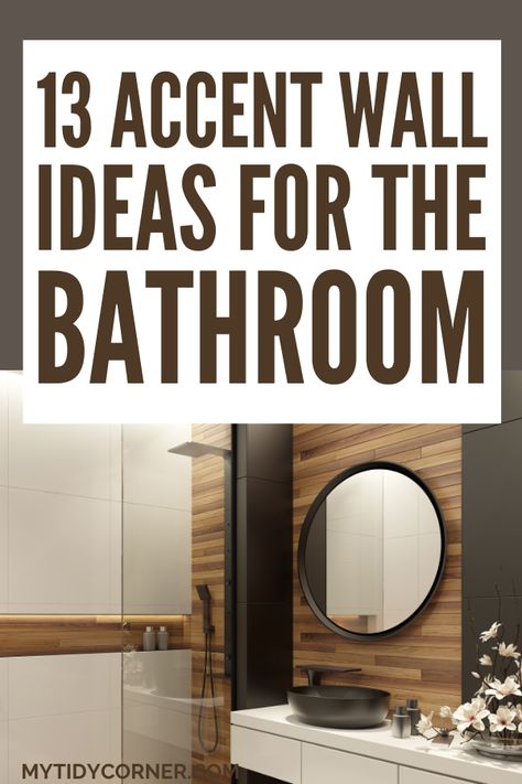 Bathroom Ideas Textured Wall, Small Bathroom Textured Walls, Accent Vanity Wall, Flooring On Walls Ideas Bathroom, Wall Design For Bathroom, Bathroom With Colored Walls, Half Bath Wood Accent Wall, Feature Bathroom Wall Ideas, Wood Plank Accent Wall Bathroom