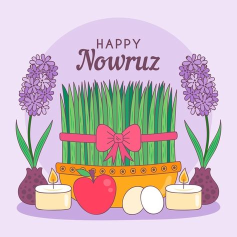 Hand-drawn happy nowruz illustration with sprouts Premium Vector Nowruz Illustration, Norooz Card, Nowruz Card, Happy Nowruz, Flower Snowflake, Instagram Story App, Pizza Art, Cool Pictures For Wallpaper, Abstract Graphic Design