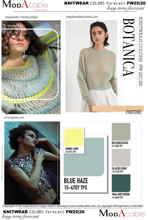 FW 25.26 knit color Botanica - ModaCable Fashion Forecast 2025/2026, Aw 25/26 Trends, Fall Winter 2025 Fashion Trends, Ss25 Color Trends, Fw25 Trends, Slow Clothing, Kidswear Trends, Fashion Trend Board, Knitwear Trends