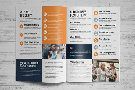 Ad: Education Prospectus Brochure v4 by Miyaji75 on @creativemarket. 8 page Education College Prospectus Brochure Design v4 Ready to use for : “Education, School, College, University, Educational #creativemarket School Prospectus Cover Design, Course Brochure Design, University Flyer Design, College Brochure Design, Coffee Brochure, Prospectus Design, University Brochures, College Prospectus, Program Brochure