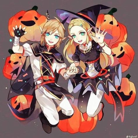 Zelda Halloween, Link Zelda Art, Loz Fanart, Helloween Wallpaper, Link Halloween, Link X Zelda, Legend Of Zelda Botw, Princesa Zelda, Legend Of Zelda Link