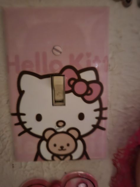 Hello Kitty Light Switch, Hello Kitty Light Switch Cover, Light Switch Covers Ideas, Outlet Covers Painting, Habitacion Aesthetic, Light Switch Covers Diy, Hello Kitty Birthday Theme, Wall Outlet Covers, Secret Hideout