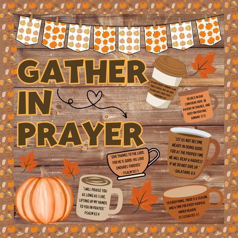 Transform your classroom with the "Gather in Prayer Bulletin Board Set," perfect for Christian fall-themed decor. This comprehensive set features beautifully designed, editable Bible verse posters that encourage students to embrace prayer and reflection. Ideal for primary classrooms, this set includes both black-and-white and colored letters, allowing you to customize your display to match your classroom's aesthetic. September Bulletin Board Ideas Preschool Christian, September Church Bulletin Board Ideas, Fall Church Decorations Sanctuary, Fall Church Decor, Church Fall Decorations, Christian Fall Bulletin Board Ideas, Prayer Bulletin Board, Fall Sunday School Bulletin Boards, Church Decorations Ideas