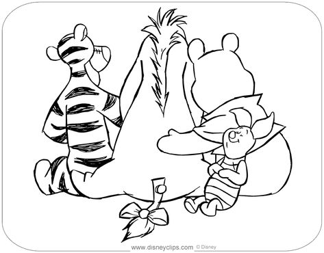 Coloring page of Winnie the Pooh, Piglet, Eeyore and Tigger #disney, #winniethepooh, #tigger, #eeyore, #piglet, #coloringpages Winnie The Pooh And Eeyore Drawing, Tigger Tattoo Women, Winnie The Pooh And Eyore Tattoo, Pooh Bear And Eeyore Tattoos, Disney Tattoos Eeyore, Pooh Tigger Piglet Eeyore Tattoo, Winnie The Pooh Colouring Pages, Winnie The Pooh Tigger Drawing, Winnie The Pooh And Friends Drawings