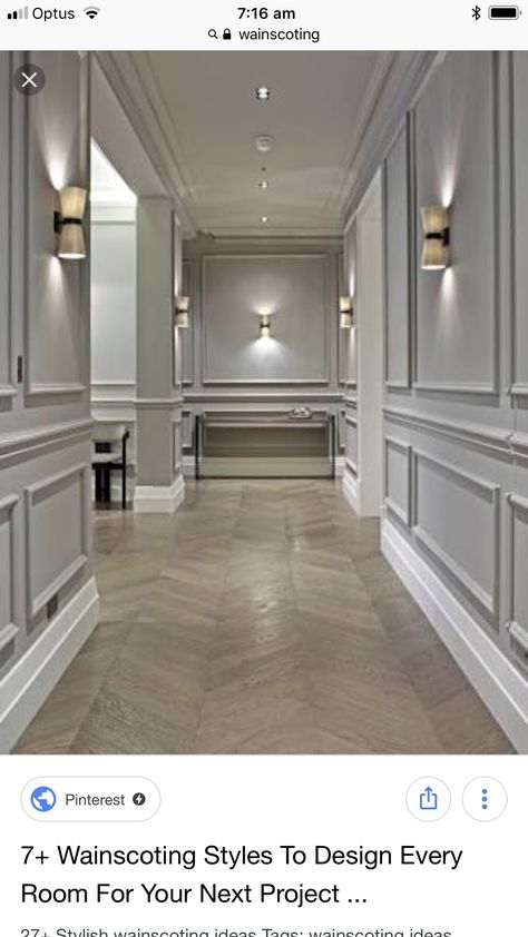 Floor Moulding, Wainscoting Styles, Wainscoting, Moldings And Trim, House Inspiration, Wall Paneling, Living Room Designs, Home Interior Design, Hallway