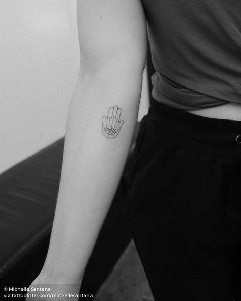 Fine line Hamsa tattoo. Hamsa Hand Tattoo Fine Line, Hamsa Fine Line Tattoo, Fine Line Hamsa Tattoo, Small Hamsa Tattoos For Women, Fine Needle Tattoo, Hasma Tattoo, Luck Tattoos, Fatima Hand Tattoo, Hamsa Hand Tattoo