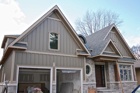 Brown Board And Batten Exterior, Green House Exterior, Brown Board, Board And Batten Exterior, Board Batten, Clayton Homes, Shingle Siding, Board And Batten Siding, Cabin Exterior