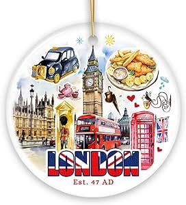 Classic London Artwork City Full of Landmarks Ornament, Vintage Souvenir of England London Artwork, Red Telephone Box, Red Telephone, Packing Slip, Telephone Box, The Cosmopolitan, Engagement Ornaments, City Vibes, City Vibe