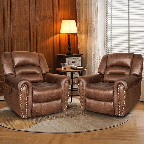 Amazon.com: ANJ Electric Power Recliner Set of 2, Breathable Bonded Leather Reclining Chair Classic Home Theater Recliners Seating W/USB Port (Nut Brown) : Home & Kitchen Brown Recliner, Chair Classic, Theater Recliners, Leather Recliner Chair, Reclining Chair, Electric Recliners, Classic Home, Lodge Decor, Power Recliner