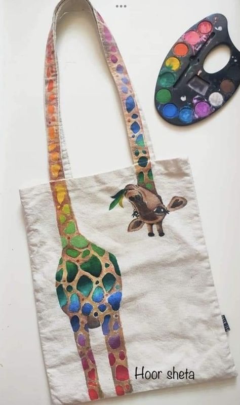 Tas Denim, Painted Canvas Bags, Desain Tote Bag, Sacs Tote Bags, Diy Tote, 강아지 그림, Painted Tote, Seni Origami, Art Bag