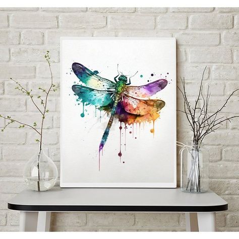 Dragonfly Watercolor Oil Painting Art Print Dragonfly Watercolor Painting, Wall Art Preschool, Painting Dragonfly, Dragonfly Watercolor, Art Dragonfly, Art Preschool, Hawaiian Floral Print, Gift For Grandmother, Dragonfly Art