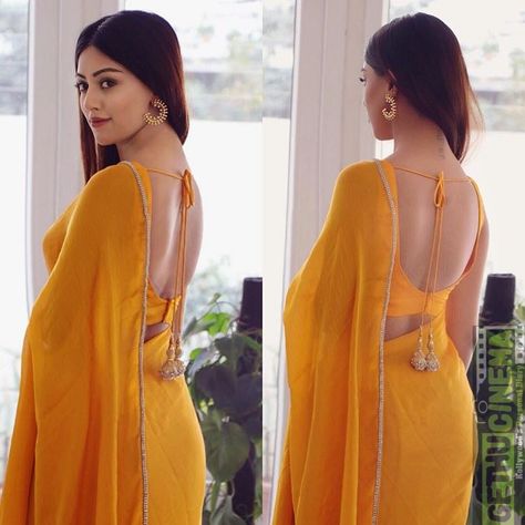 Backless Blouse Designs Saris, Anu Emmanuel, Sari Design, Backless Blouse Designs, Blouse Back Neck Designs, Sari Blouse Designs, Indian Fashion Saree, Saree Designs Party Wear, Backless Blouse