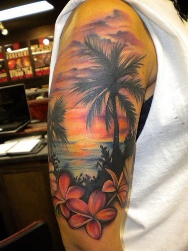 340+ Beach Tattoo Designs (2023) - TattoosBoyGirl Tree Tattoo Men, Tropical Tattoo, Tiki Tattoo, Hawaii Tattoos, Scene Tattoo, Sunset Tattoos, Tattoos Mandala, Palm Tattoos, Ocean Tattoos