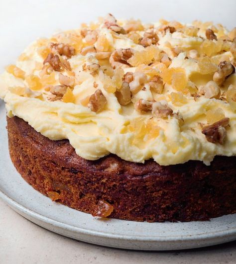 Ginger and Walnut Carrot Cake | Nigella's Recipes | Nigella Lawson Carrot Cake Recipe Nigella, Walnut Carrot Cake, Nigella Lawson Recipes, Gateaux Cake, Nigella Lawson, Carrot Cake Recipe, Cake Tins, Carrot Cake, Cake Recipe