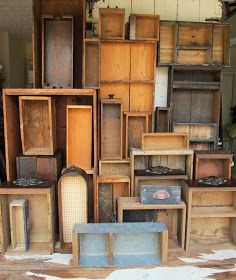 Sassytrash: June 2011 Crate Wall, Wood Headboards, Wood Box Decor, Antique Wooden Boxes, Art Boxes, Old Wooden Boxes, Pantry Boxes, Studio Spaces, Antique Booth