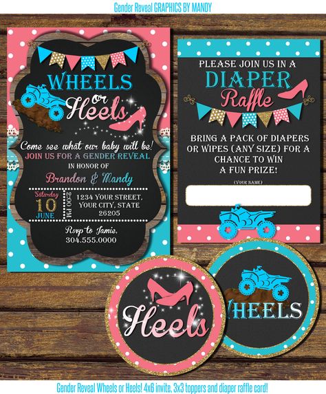 Wheels or Heels Gender Reveal! "Wheels" can be changed! Exhaust Gender Reveal, Motorcycle Gender Reveal, Wheels Or Heels Gender Reveal, Gender Reveal Ideas For Party, Modern Baby Shower Games, Funny Baby Shower Games, Gender Reveal Themes, Gender Reveal Ideas, Baby Reveal Party