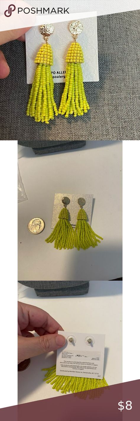 Yellow beaded fringe tassel earrings gold tone Bead Fringe Earrings, Bead Fringe, Beaded Fringe, Tassel Fringe, Beaded Tassels, Boho Casual, Fringe Earrings, Ethnic Jewelry, Boutique Jewelry