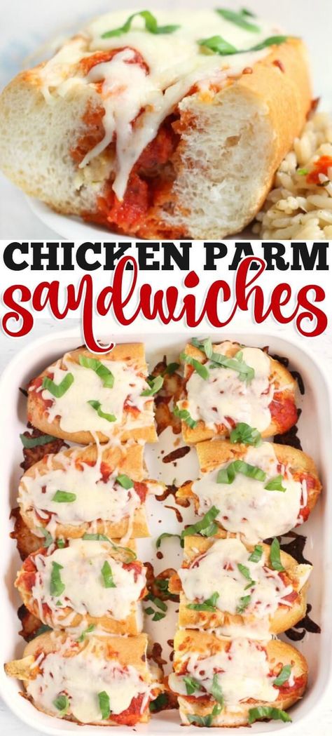 CHICKEN PARMESAN SANDWICH - A chicken parmesan sandwich is the perfect way to use leftover chicken. Baked in the oven for gooey cheese and toasty bread perfection! Parmesan Sandwich, Use Leftover Chicken, Slow Cooker Spaghetti Sauce, Chicken Parmesan Sandwich, Parmesan Crusted Chicken Recipe, Crusted Chicken Recipes, Breaded Chicken Cutlets, Breaded Chicken Tenders, Chicken Baked