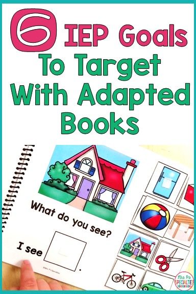 Adapted books are engaging and fun. Students WANT to interact with them, so we need to make sure we are integrating them into IEP goals. Here are 6 goals that you can address through adapted books. Preschool Iep Goals And Objectives, Adaptive Books Special Education Free, Adaptive Books, Text First, Teaching Money, Self Contained Classroom, Teaching Special Education, Iep Goals, Adapted Books