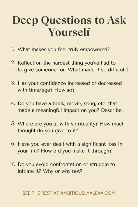 deep questions to ask yourself Journaling Deep Questions, 12 Beautiful Questions To Ask, Healing Questions To Ask Yourself, Question To Ask About Yourself, Questions To Ask Myself Everyday, Questions To Discover Yourself, Therapy Questions To Ask Yourself, Deep Self Reflection Questions, Beautiful Questions To Ask Someone