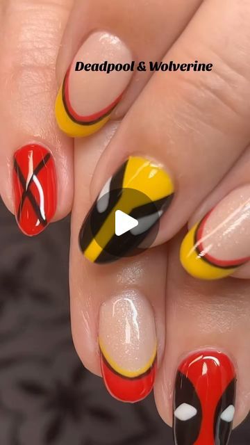 Deadpool Nail Art, Nails Designs Tutorial, Wolverine Makeup, Wonder Woman Nails, Deadpool 3, Nail Designs Tutorial, Deadpool Wolverine, Creative Nails, Nails Designs