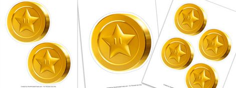 Mario Coins Printable, Coins Printable, Mario Coins, Mario Star, Printable Star, Golden Coin, Super Mario Party, Mario Party, Mario Bros.