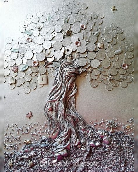 Pin by Katrina Turner on Crafty ideas in 2022 | Coin art, Collage art projects, Diy wall art decor Interior Design Art Deco, Jewelry Tree Craft, Coin Crafts, Bird Paintings On Canvas, Art Deco Interior Design, Kitchen Interior Design, Creation Art, Collage Art Projects, Coin Art