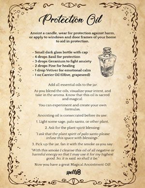 Protection Anointing Oil Recipe, Oil Magic Witchcraft, Essential Oil Spells, Anointing Oil Recipe Wicca, Truth Oil Recipe, Witch Oils How To Make, Spell Oils Recipe, Protection Oil Recipe Witchcraft, Witch Oils Recipe