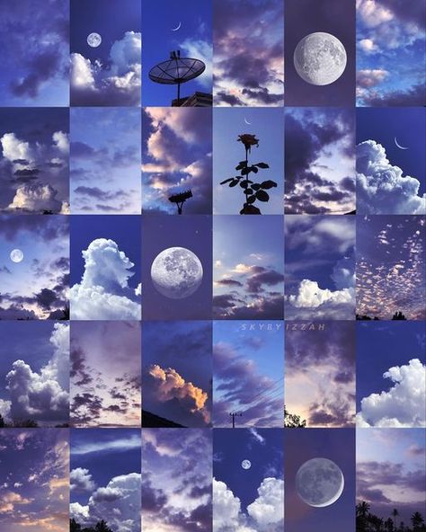 Night Sky Art Aesthetic, Sky Collage Aesthetic, Pastel Night Sky, Dreamy Moon Aesthetic, Night Sky Aesthetic Stars And Moon, Vintage Aesthetic Stickers Printables, Moon And Stars Wallpaper, Printable Wall Collage, Peace Illustration