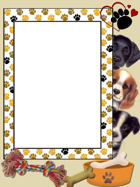 Paw Background, Dog Frame, Writing Paper Printable Stationery, Dog Frames, Writing Paper Printable, School Creative, Kids Background, Frame Png, Landscape Art Painting